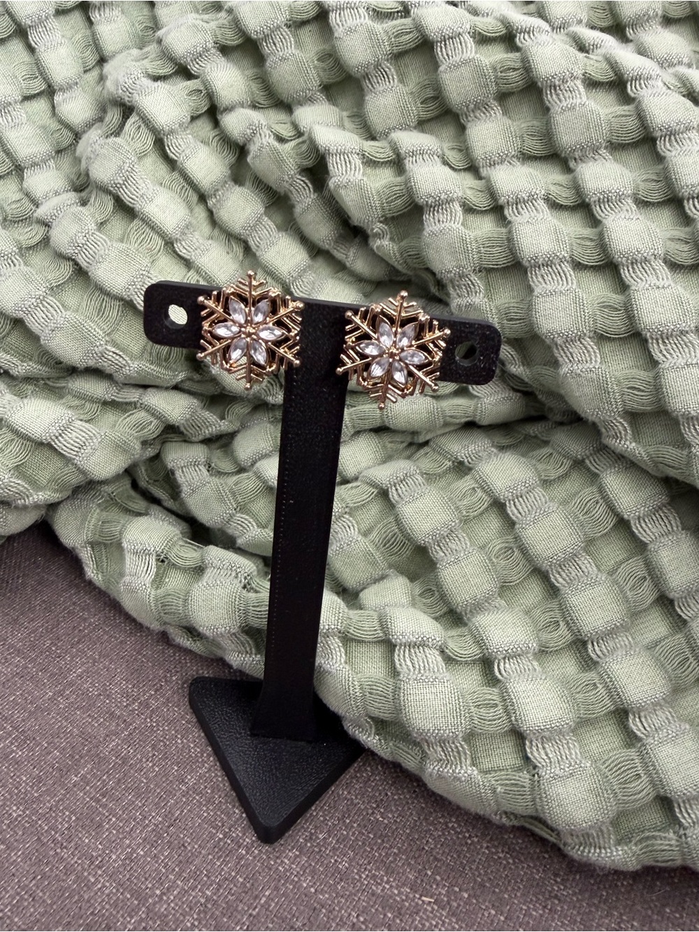 Gold Tone Crystal Snowflake Clip-On Earrings